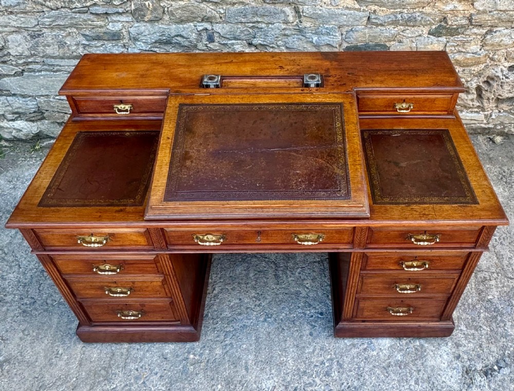 Large Edwardian Walnut Pedestal Desk View III