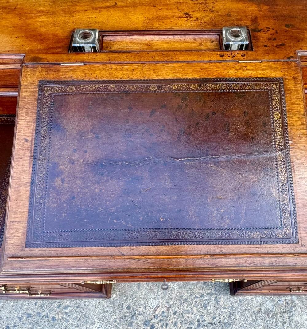Large Edwardian Walnut Pedestal Desk View XIII