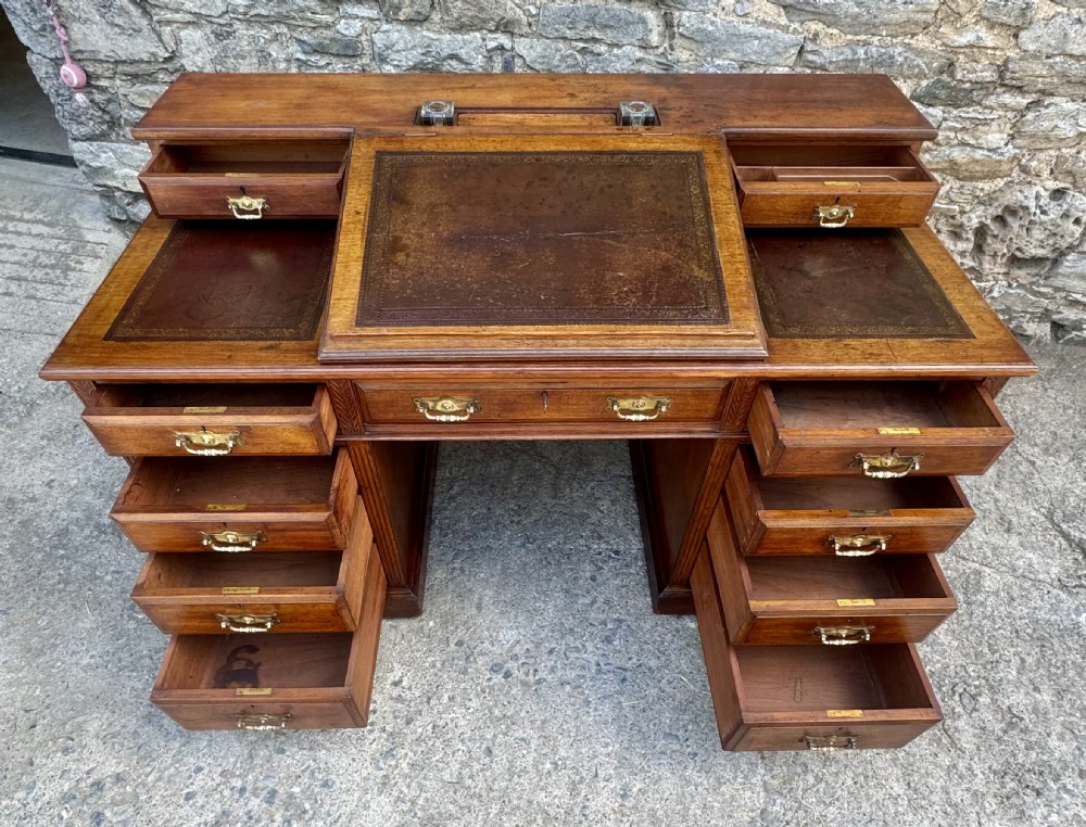 Large Edwardian Walnut Pedestal Desk View XVI