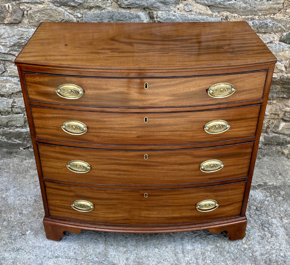 Small Georgian Mahogany and Ebony Bow Front Chest of Drawers