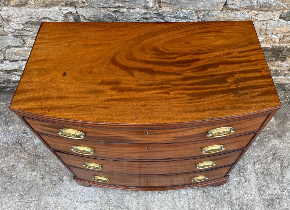 Small Georgian Mahogany and Ebony Bow Front Chest of Drawers View IV