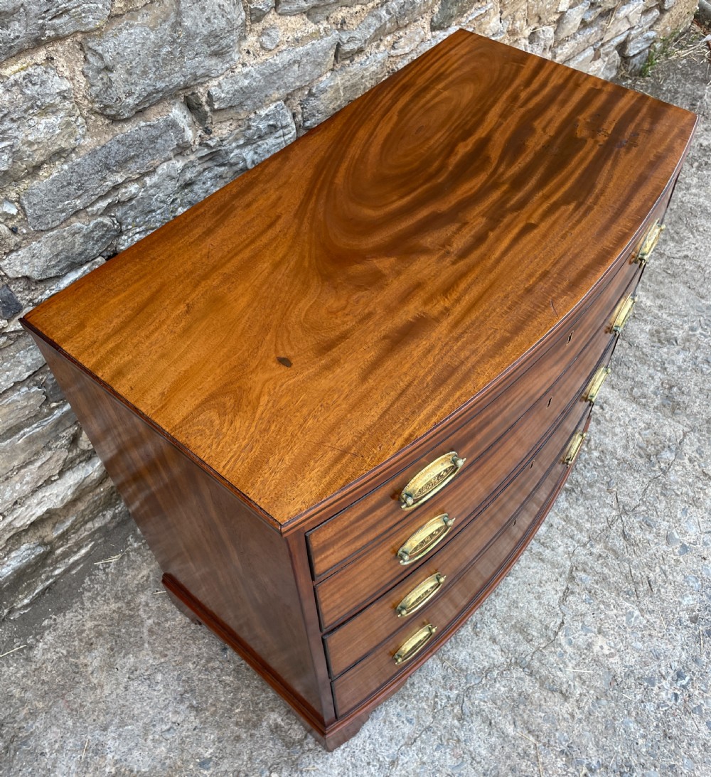 Small Georgian Mahogany and Ebony Bow Front Chest of Drawers View V