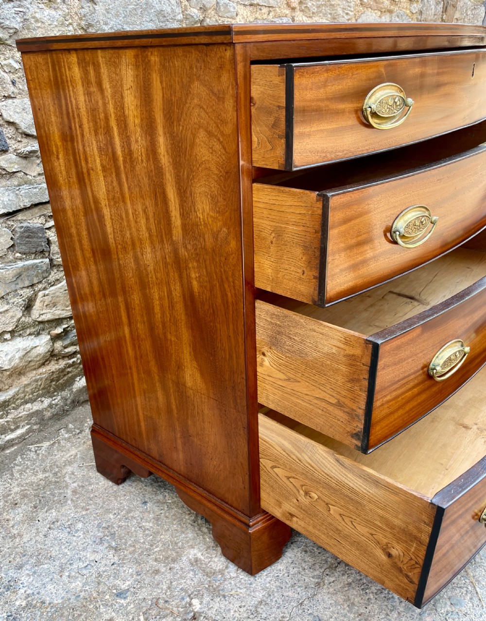 Small Georgian Mahogany and Ebony Bow Front Chest of Drawers View VIII