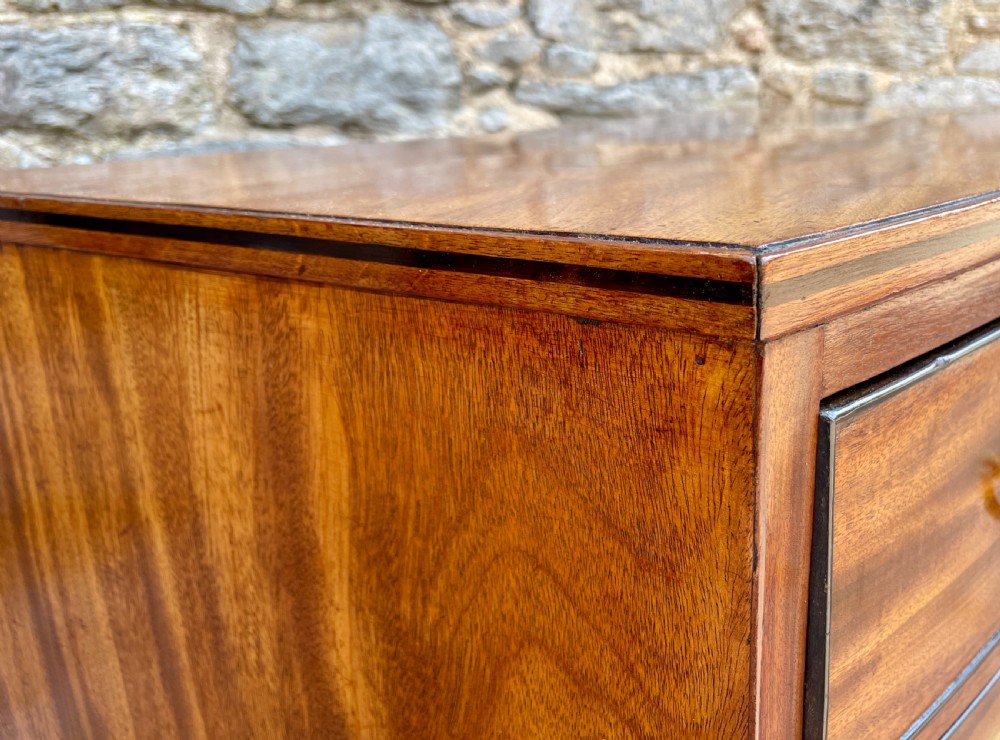 Small Georgian Mahogany and Ebony Bow Front Chest of Drawers View X