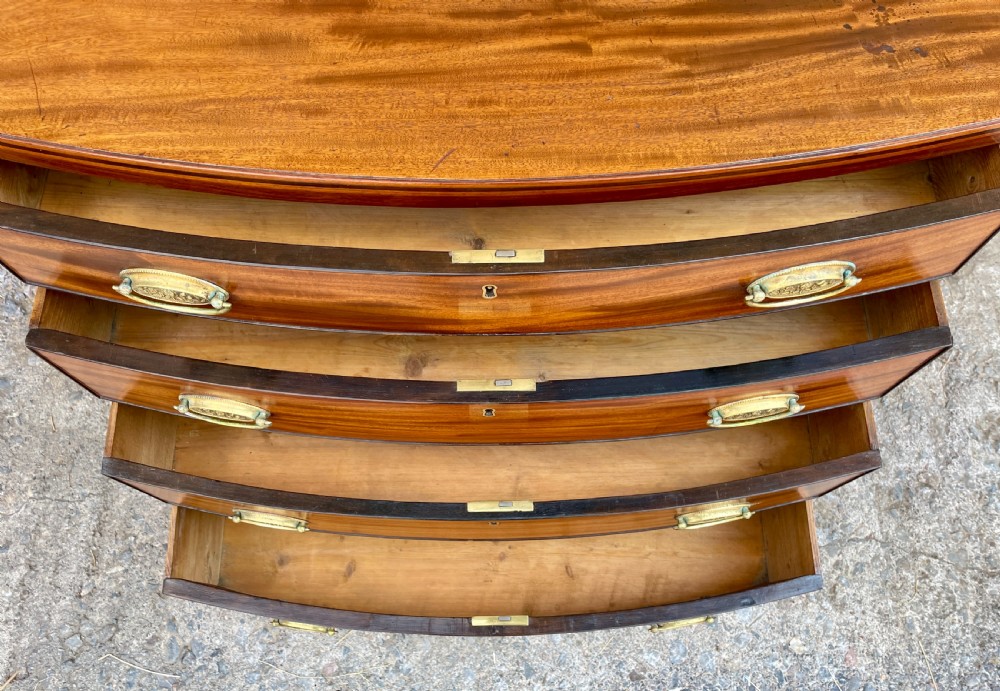 Small Georgian Mahogany and Ebony Bow Front Chest of Drawers View XII