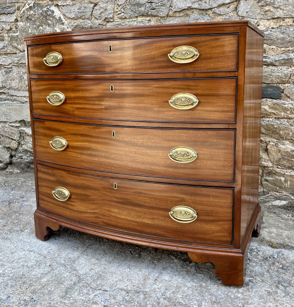 Small Georgian Mahogany and Ebony Bow Front Chest of Drawers View XIII