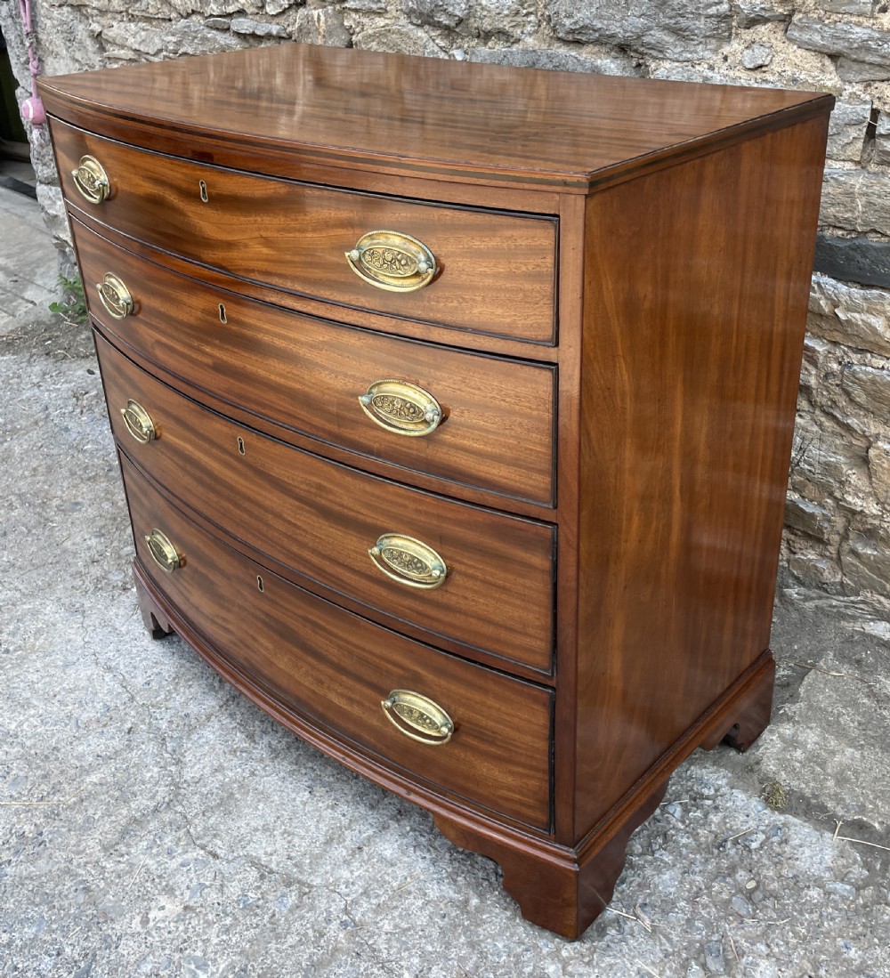 Small Georgian Mahogany and Ebony Bow Front Chest of Drawers View XVII