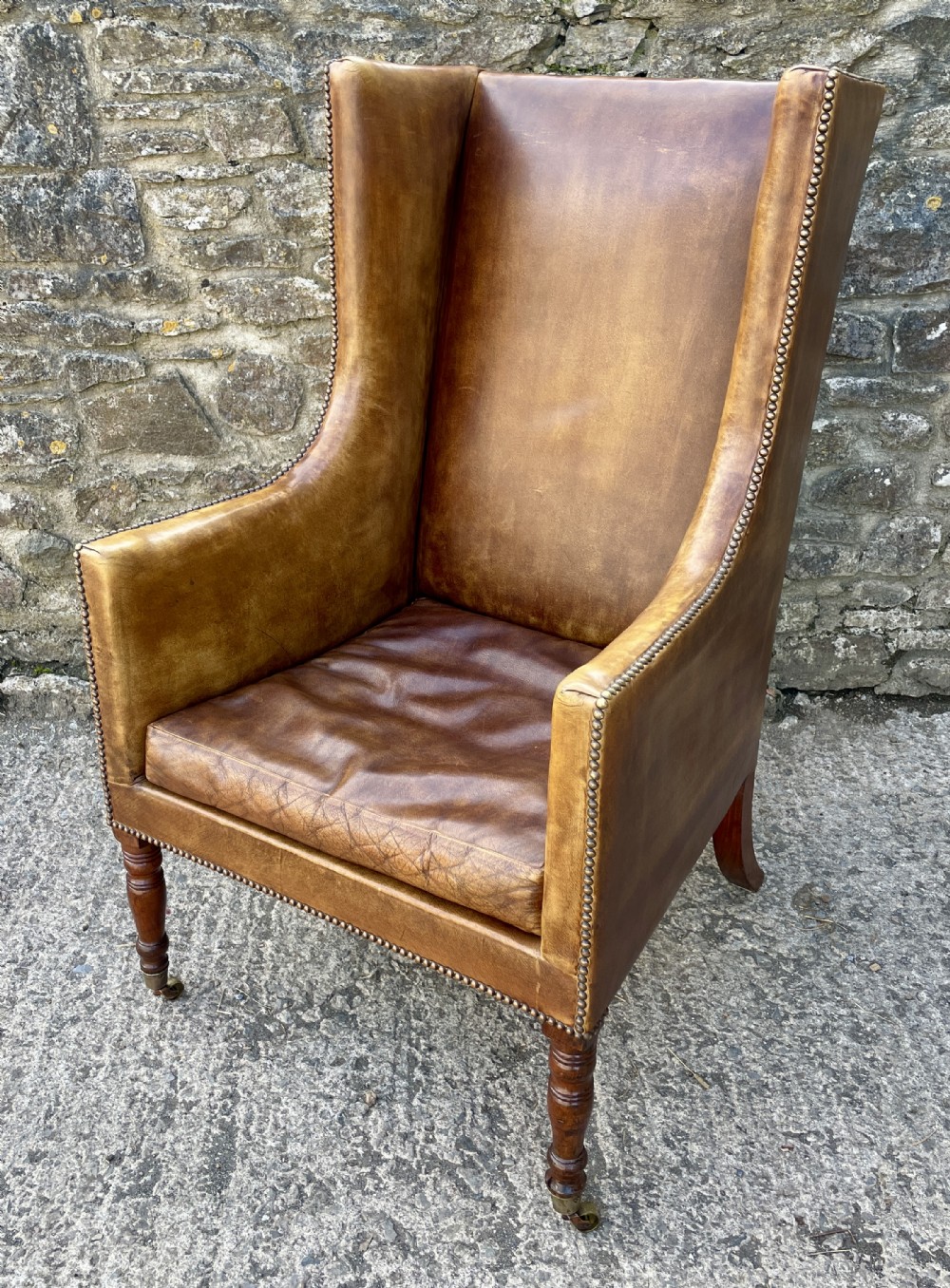Antique Leather Wingback Armchair