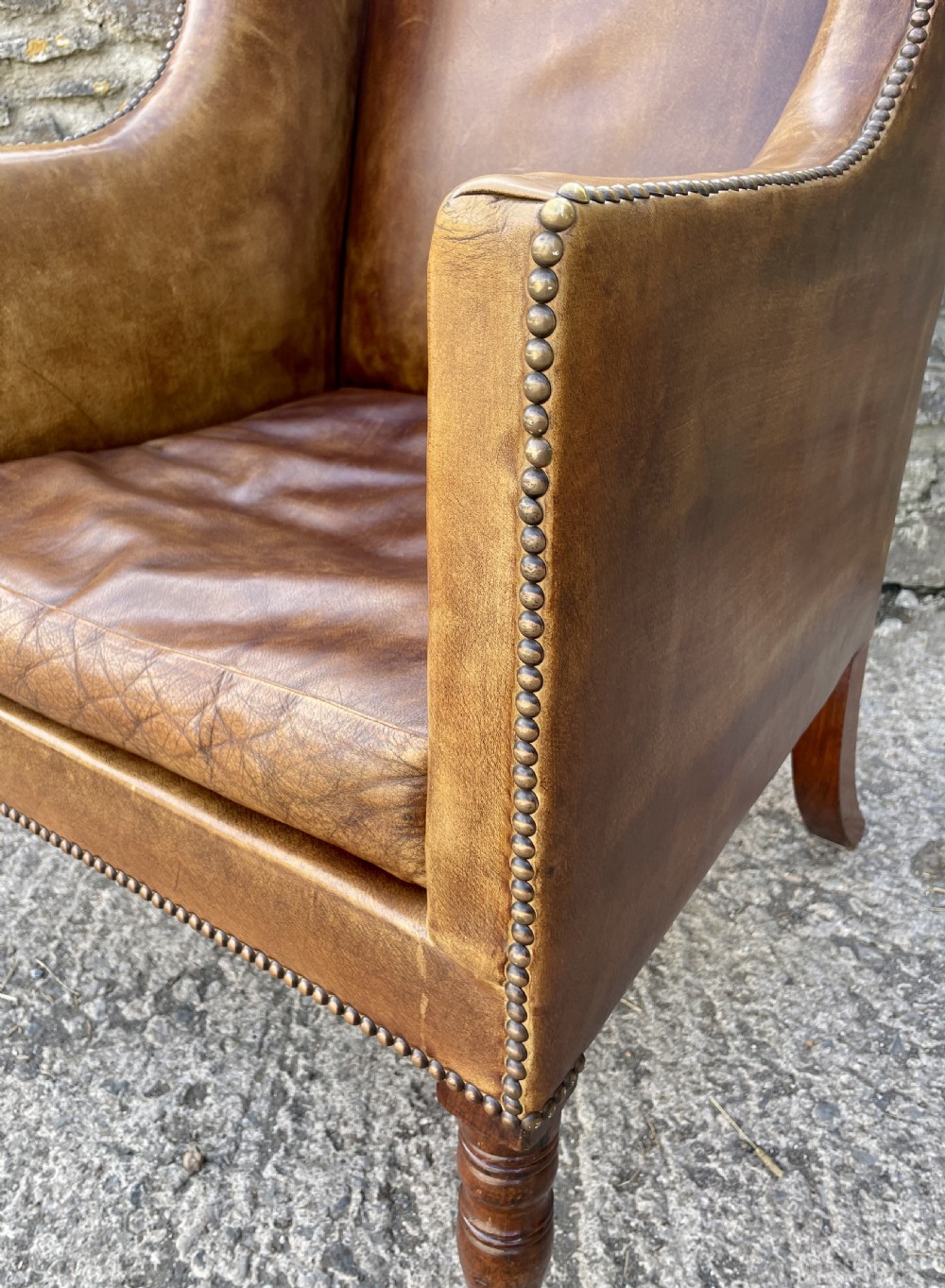 Antique Leather Wingback Armchair View III