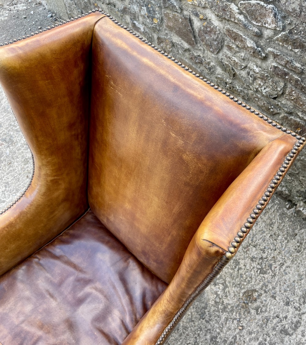 Antique Leather Wingback Armchair View XVII
