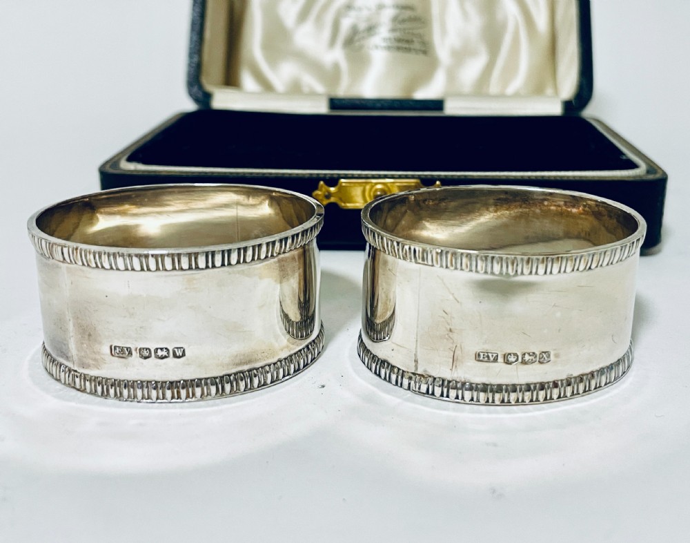 Pair of Antique Silver Napkin Rings in Box View V