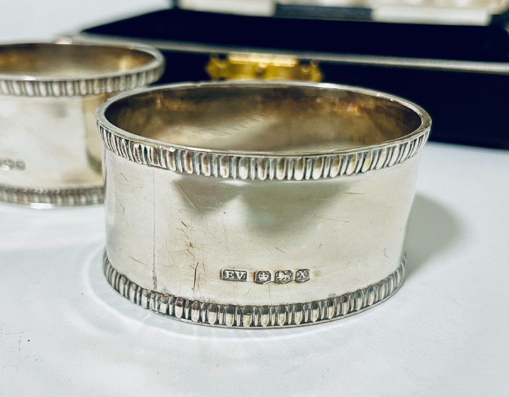 Pair of Antique Silver Napkin Rings in Box View VI