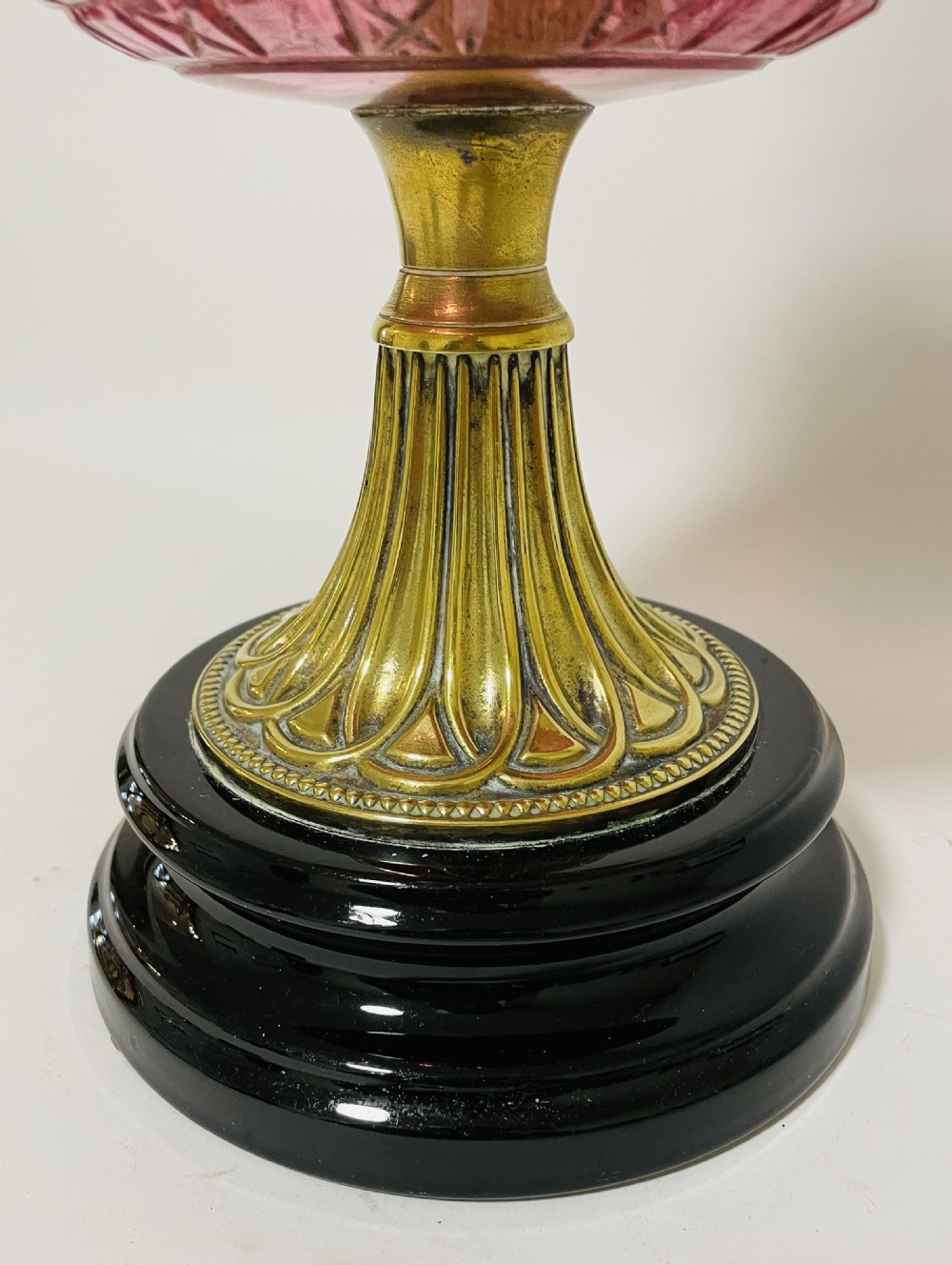 Victorian Cranberry Glass Oil Lamp with Hinks Burner View XIII