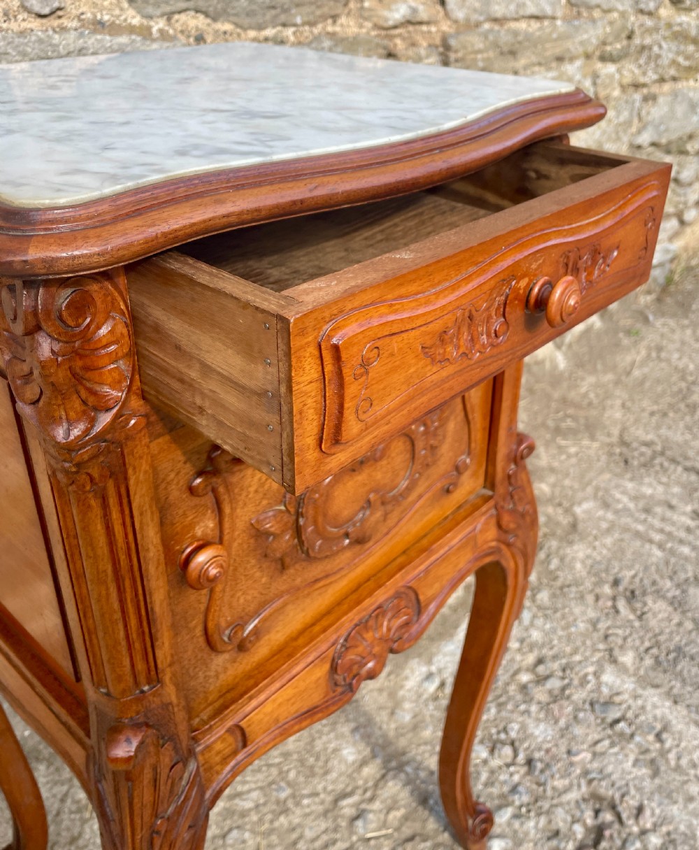 Antique French Marble Top Bedside Cupboard View V