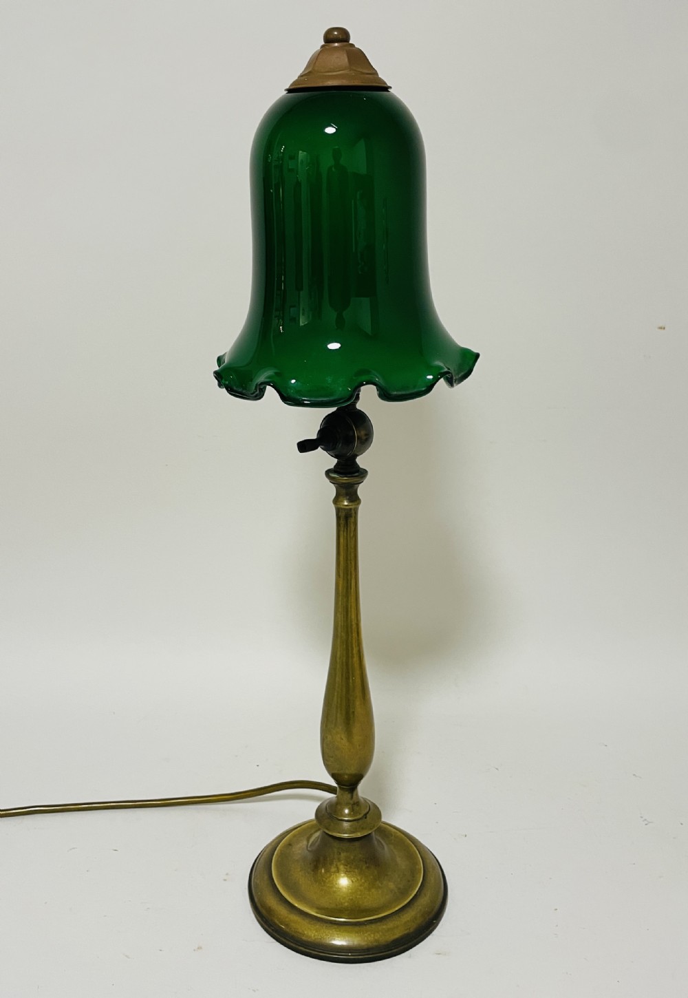 Antique Brass Table Lamp with Green Glass Shade