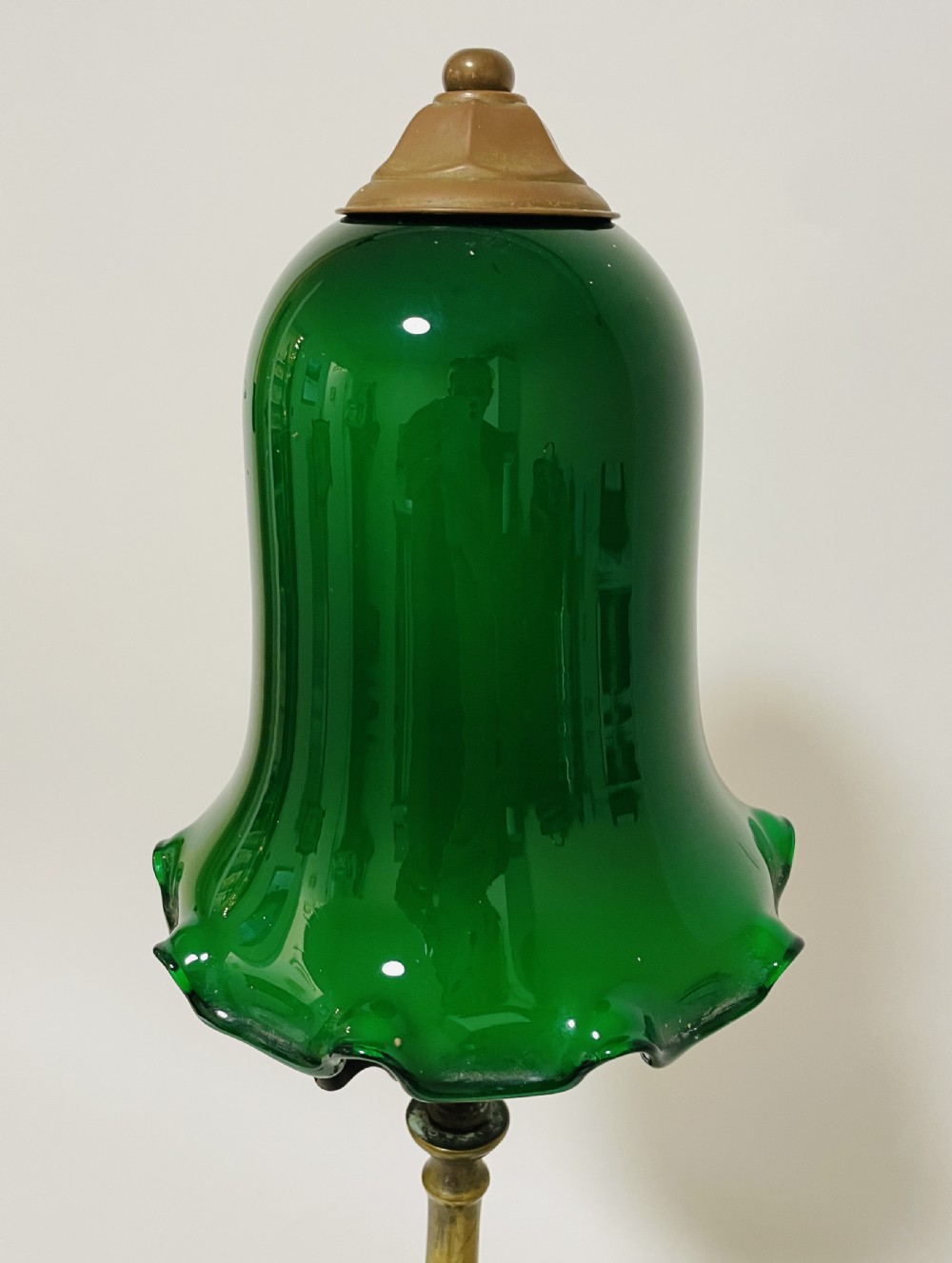 Antique Brass Table Lamp with Green Glass Shade View III