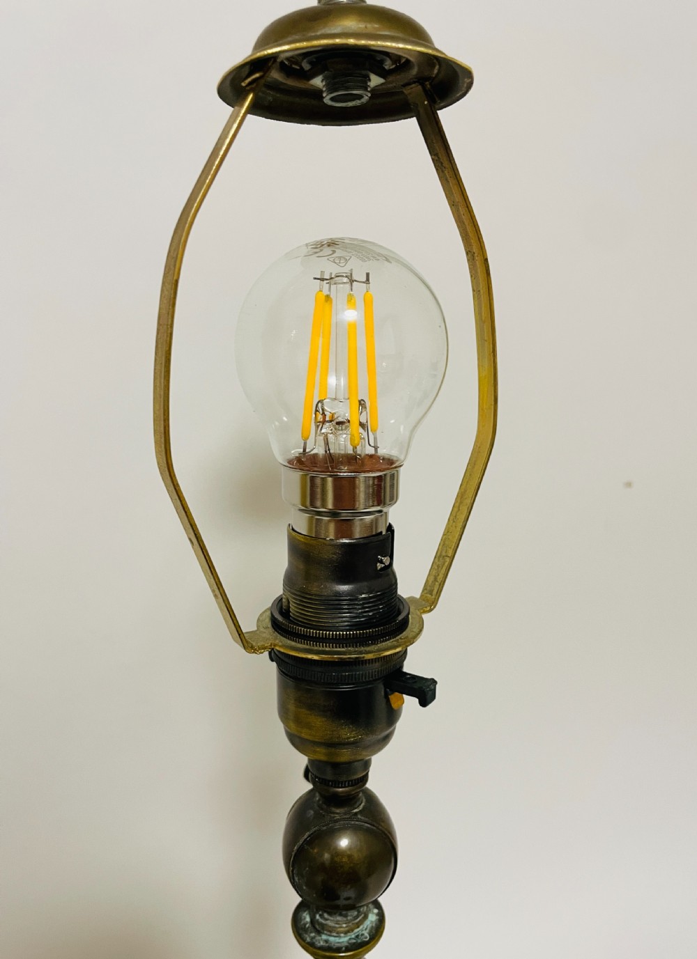 Antique Brass Table Lamp with Green Glass Shade View VII