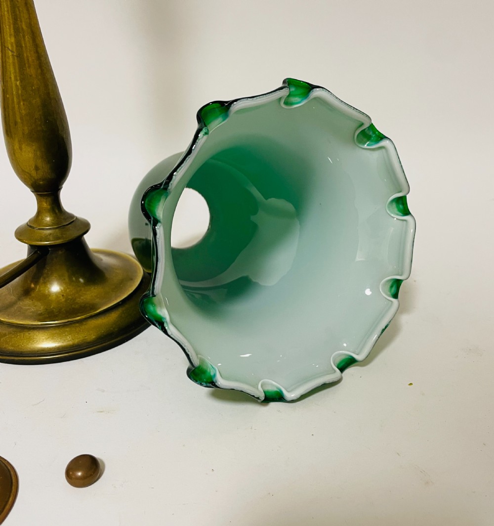 Antique Brass Table Lamp with Green Glass Shade View VIII