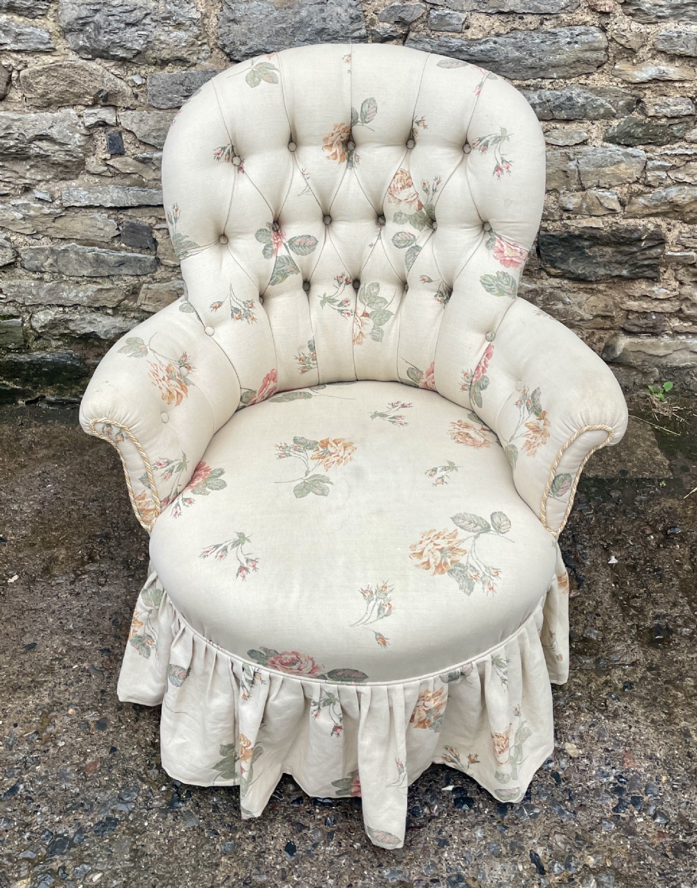Antique Floral Button Back Armchair