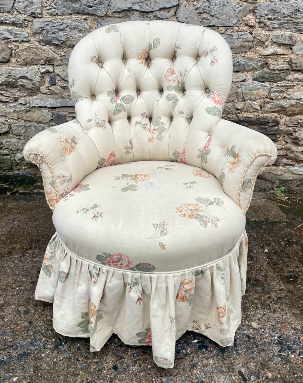 Antique Floral Button Back Armchair View II