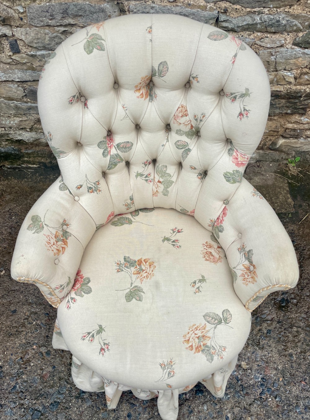 Antique Floral Button Back Armchair View III