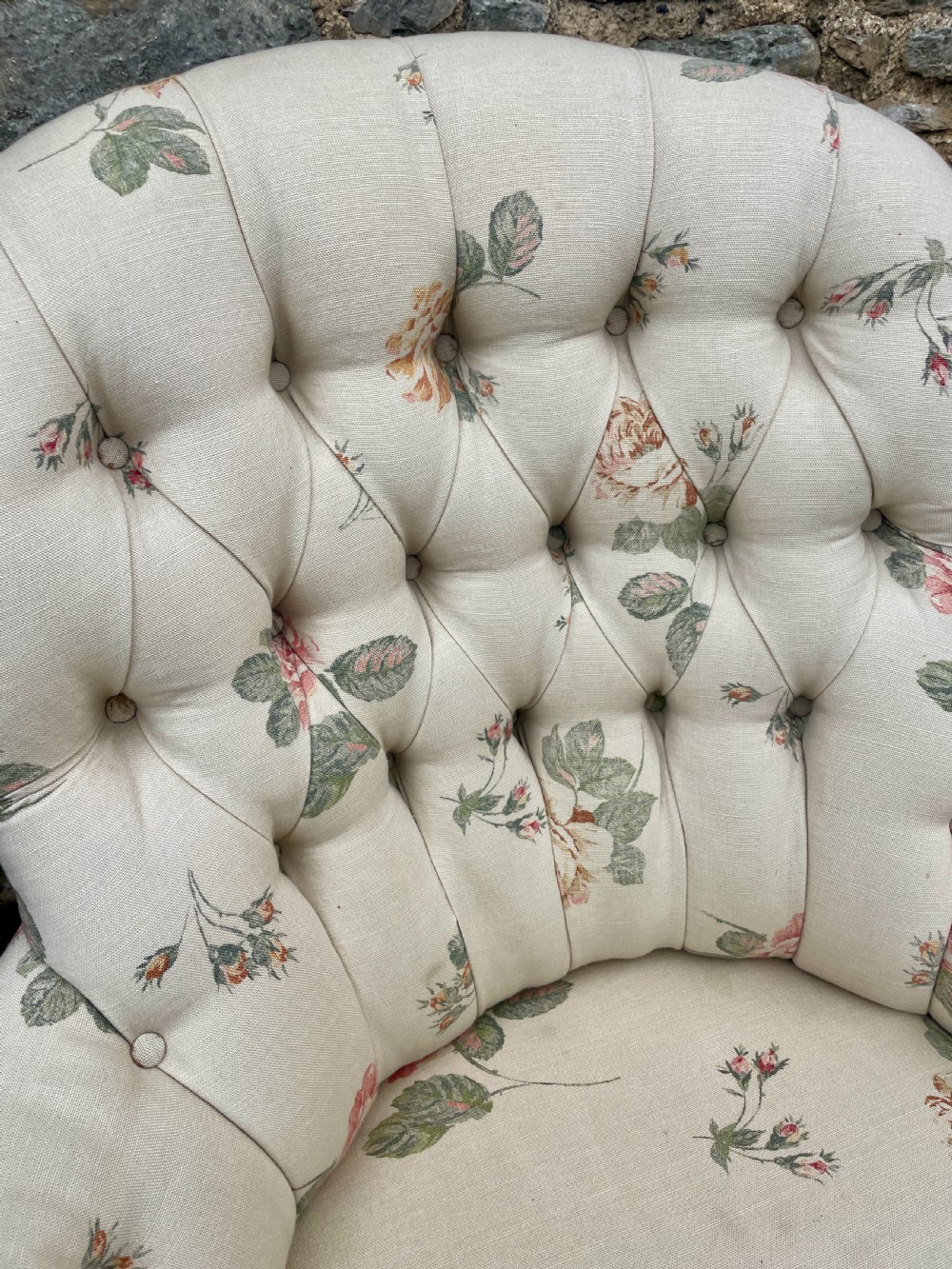 Antique Floral Button Back Armchair View IV