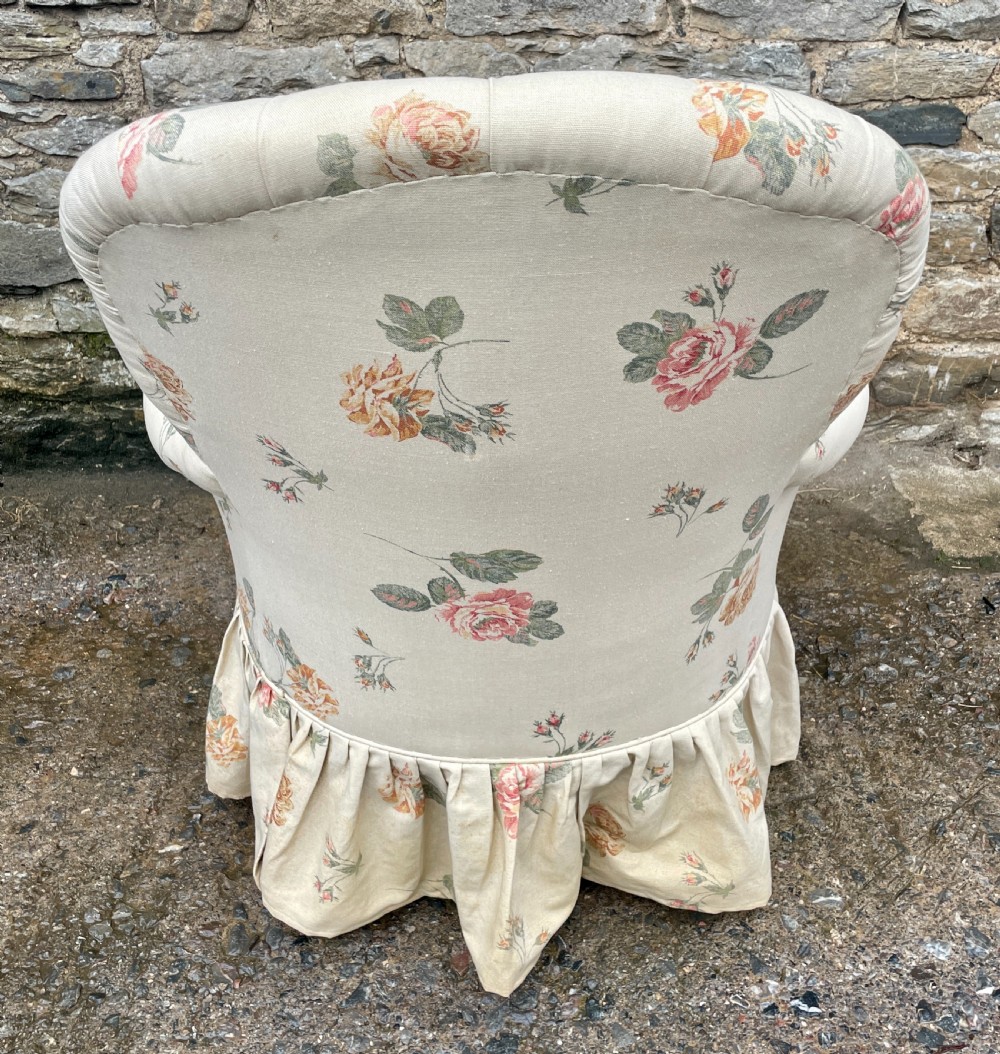 Antique Floral Button Back Armchair View V