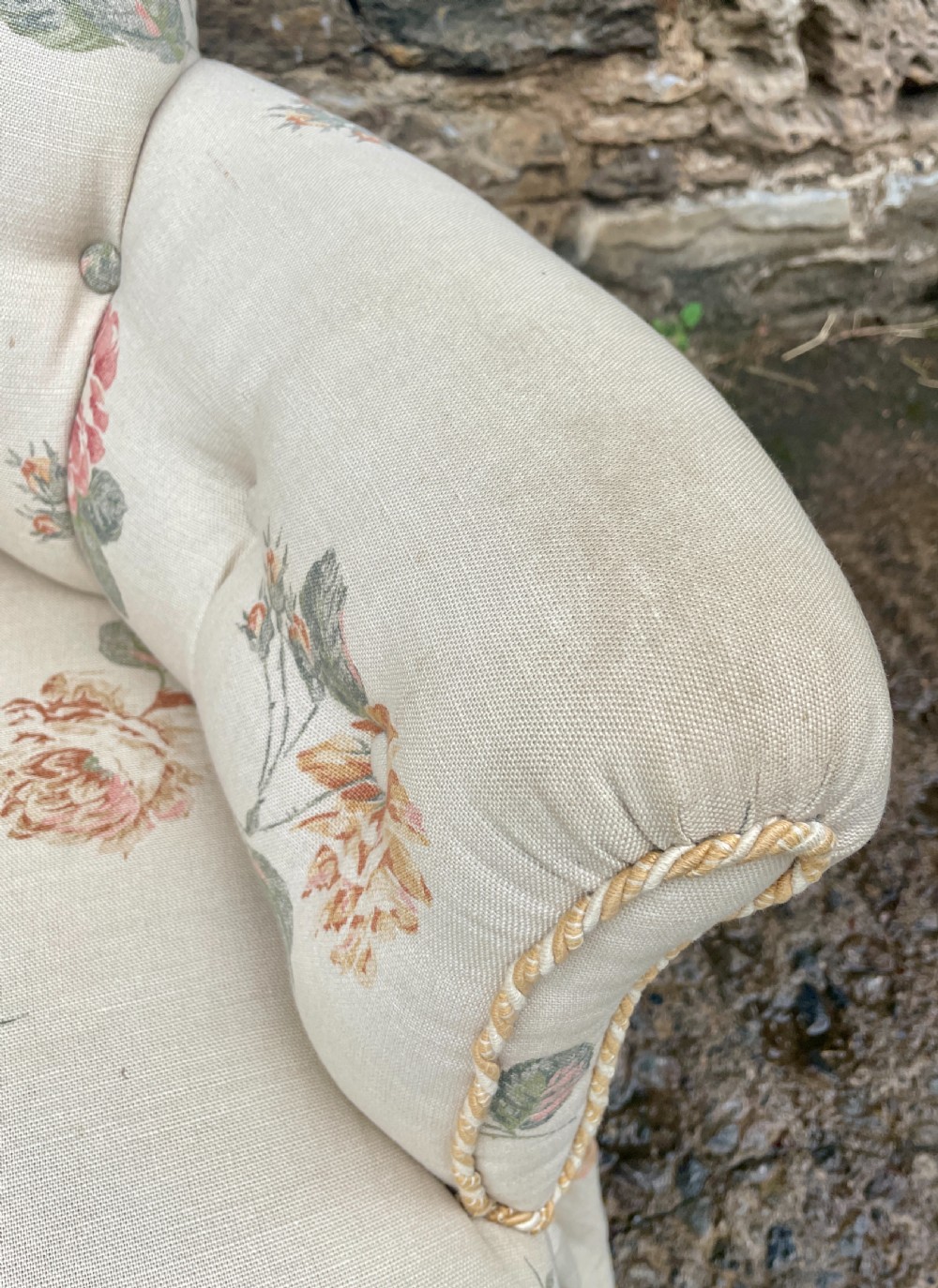 Antique Floral Button Back Armchair View IX