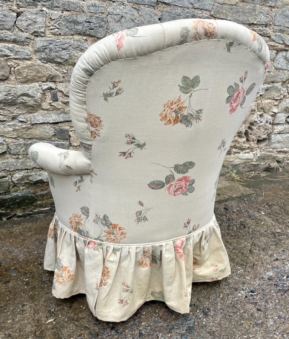 Antique Floral Button Back Armchair View X