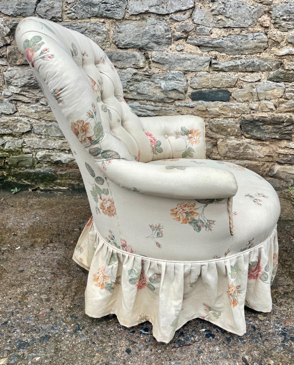 Antique Floral Button Back Armchair View XIV