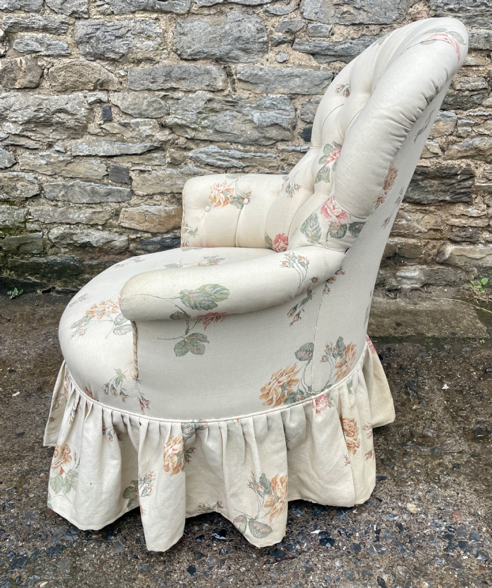 Antique Floral Button Back Armchair View XVI