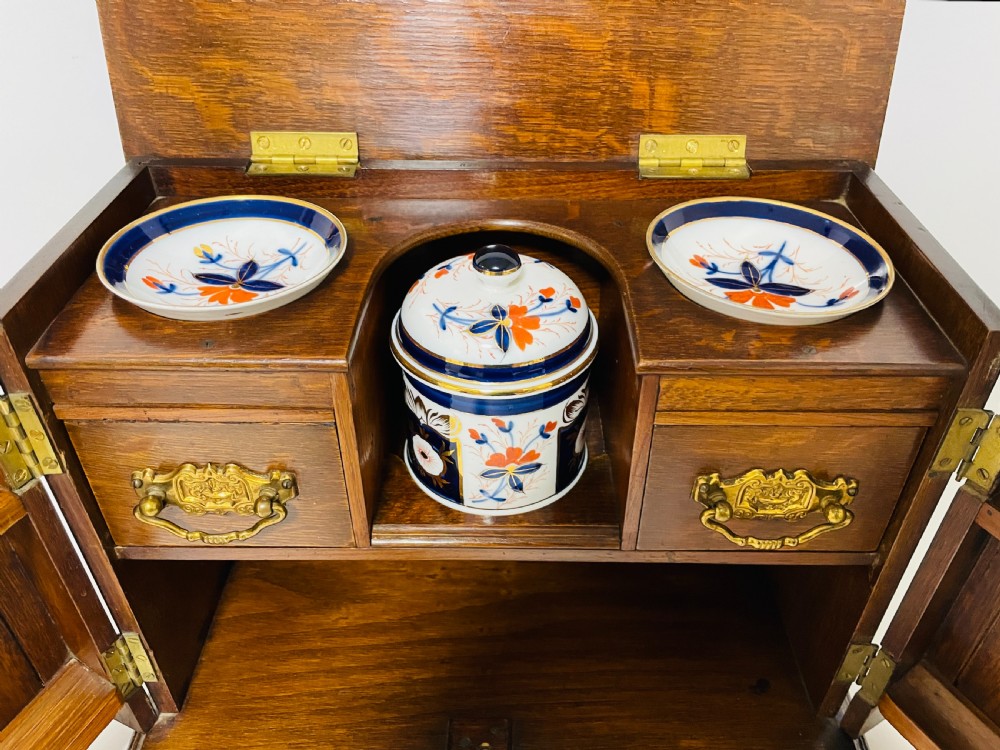 Edwardian Oak Smokers Cabinet with Imari Bowls View II
