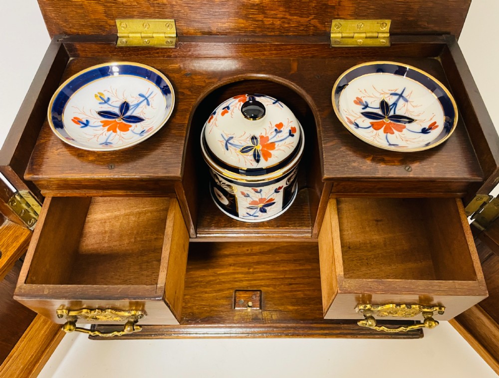 Edwardian Oak Smokers Cabinet with Imari Bowls View III