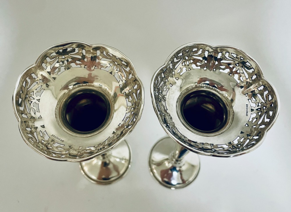 Pair of Antique Silver Trumpet Vases View III