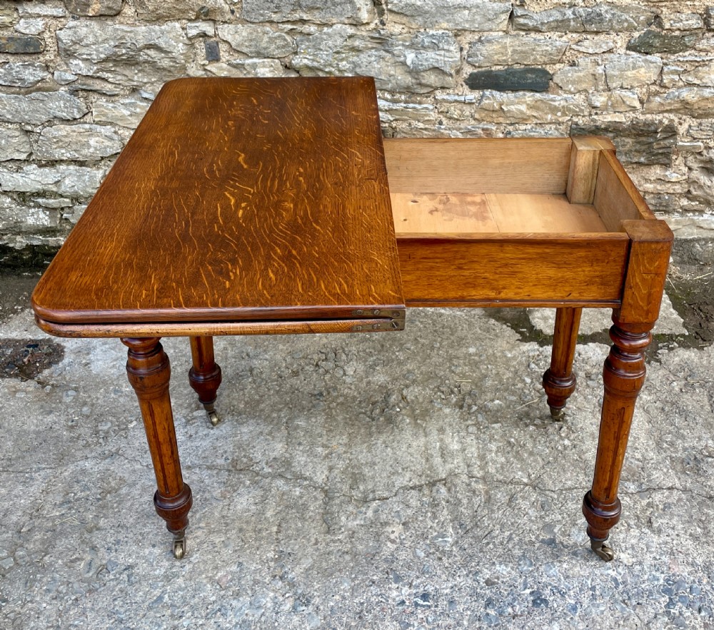 Victorian Oak Fold Over Card Table View VI
