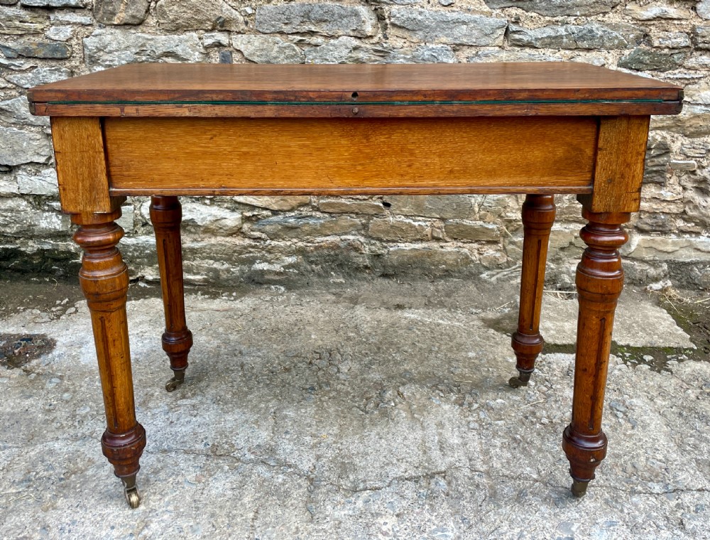Victorian Oak Fold Over Card Table View XV