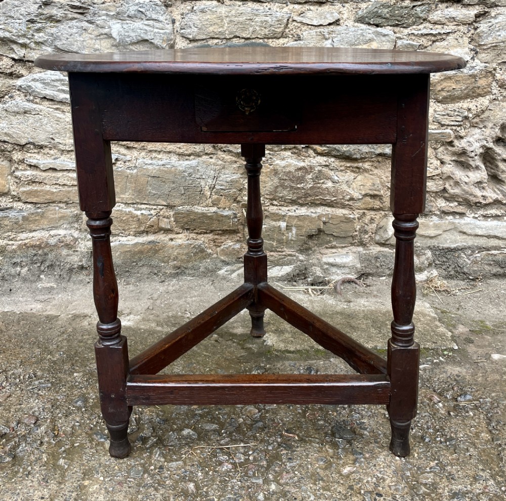 Georgian Oak Cricket Table with Drawer View II