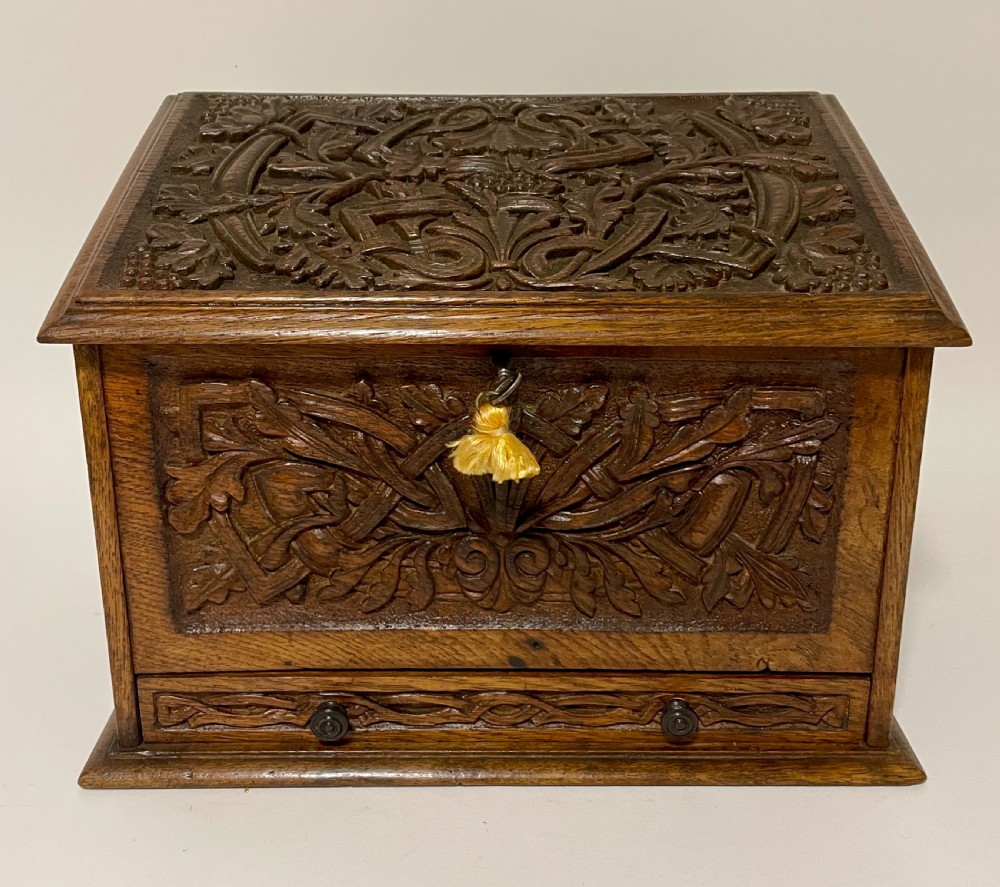 Victorian Carved Oak Stationery Box