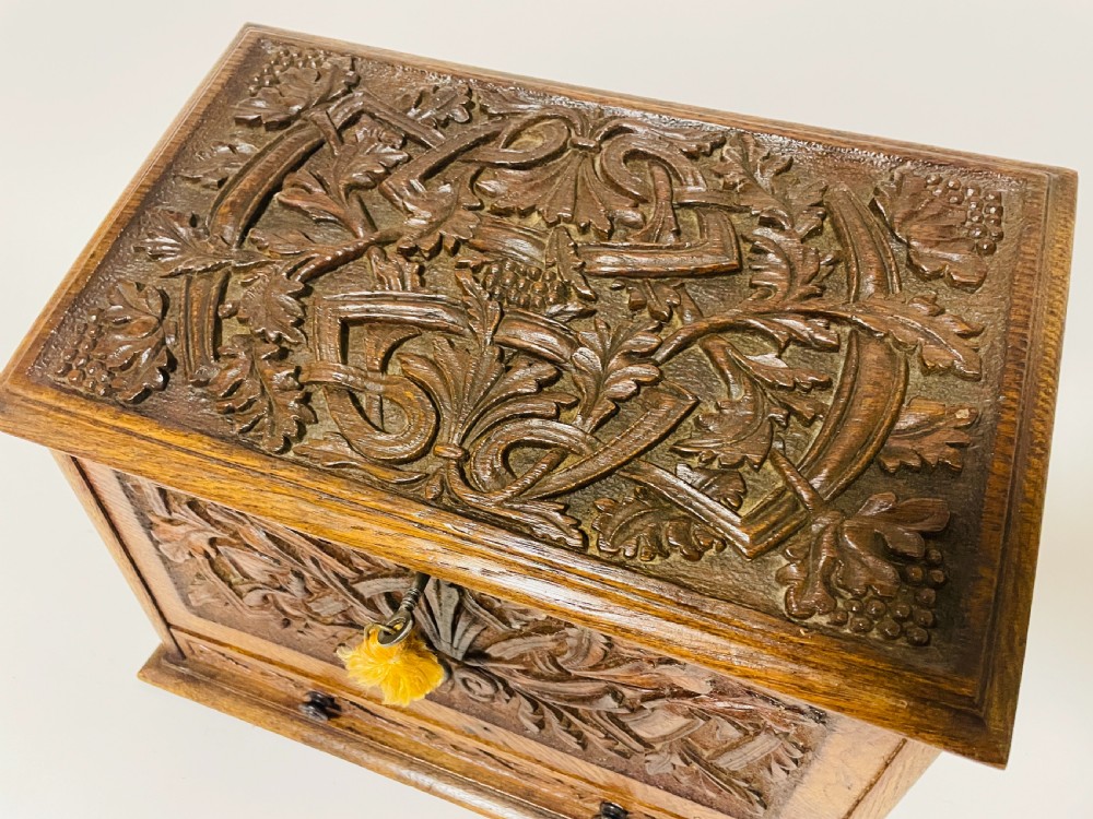 Victorian Carved Oak Stationery Box View III