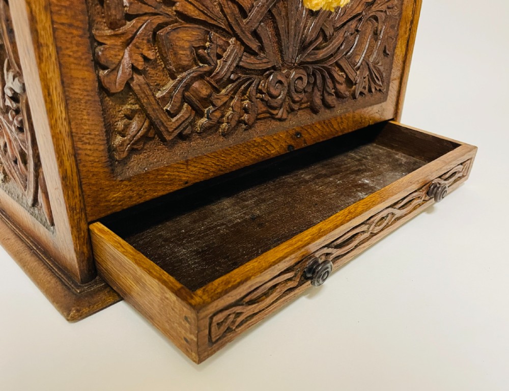 Victorian Carved Oak Stationery Box View VI
