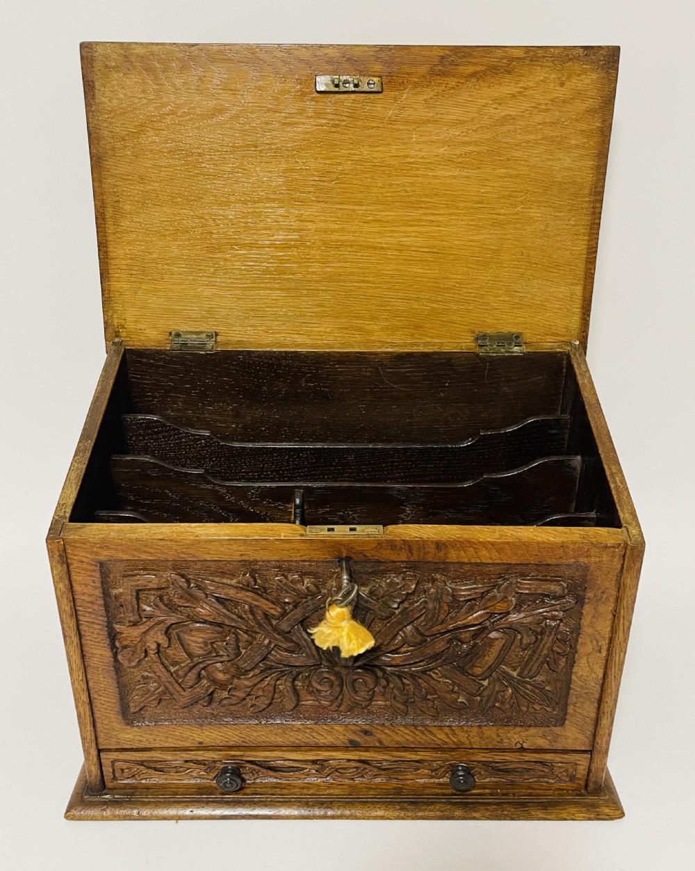 Victorian Carved Oak Stationery Box View XIV