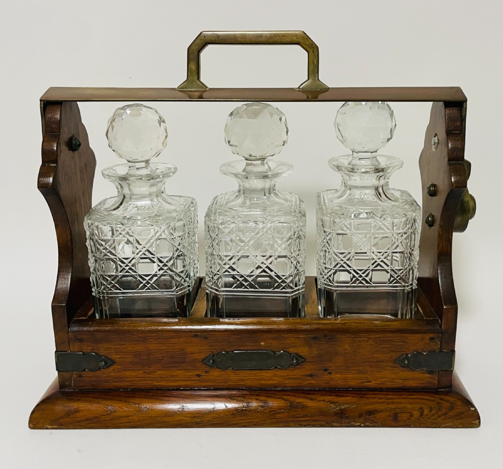 Antique 3 Bottle Oak Tantalus