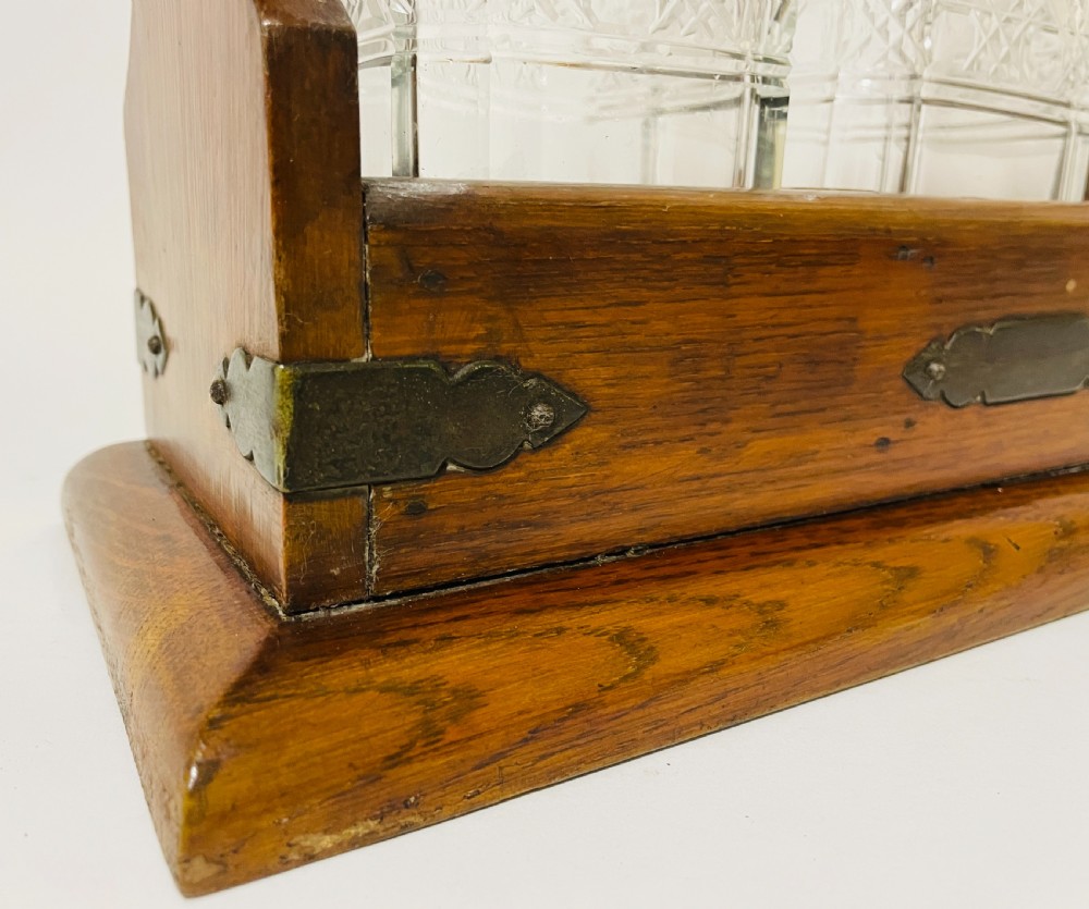Antique 3 Bottle Oak Tantalus View VIII