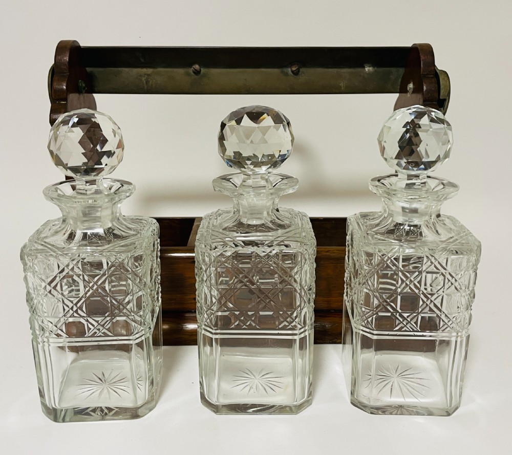 Antique 3 Bottle Oak Tantalus View XI