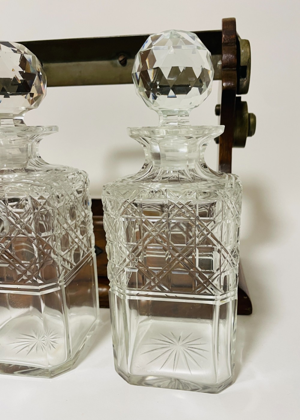Antique 3 Bottle Oak Tantalus View XII
