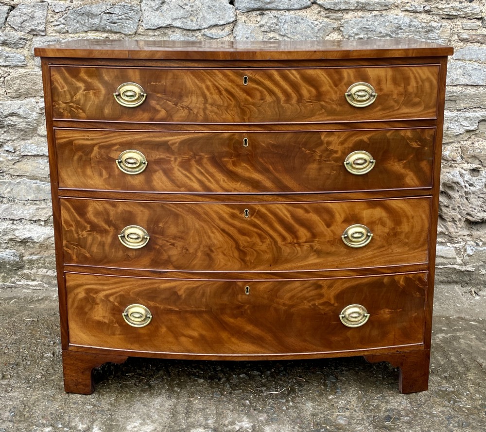 Georgian Flame Mahogany Bow Front Chest of Drawers