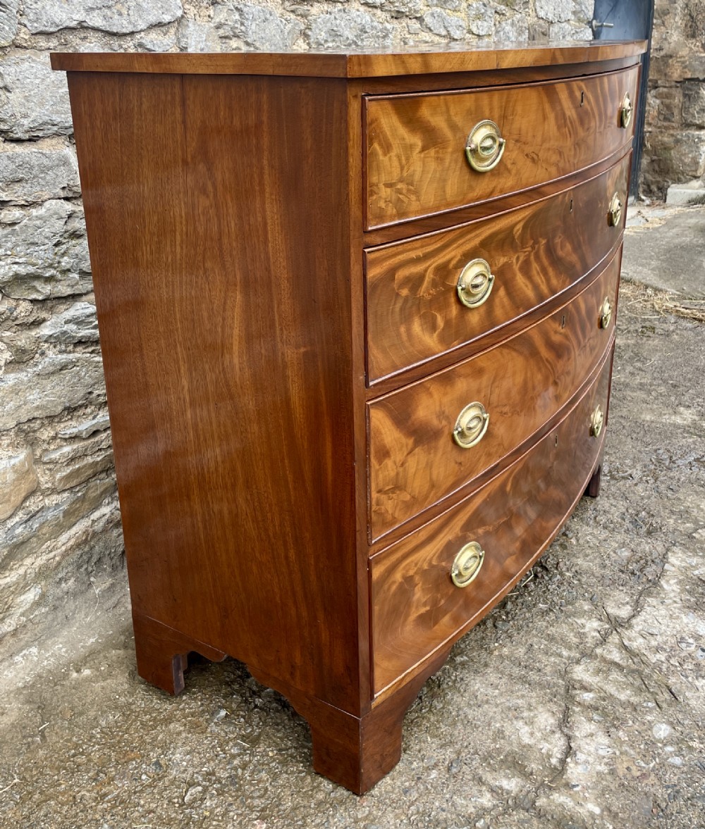 Georgian Flame Mahogany Bow Front Chest of Drawers View IV