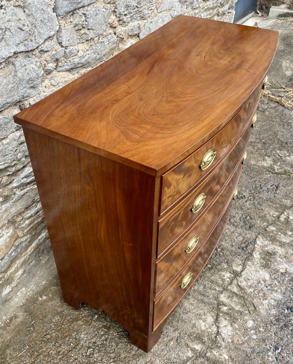Georgian Flame Mahogany Bow Front Chest of Drawers View VI