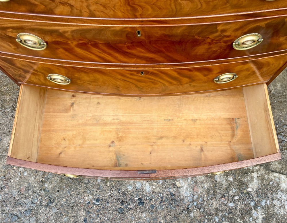 Georgian Flame Mahogany Bow Front Chest of Drawers View X