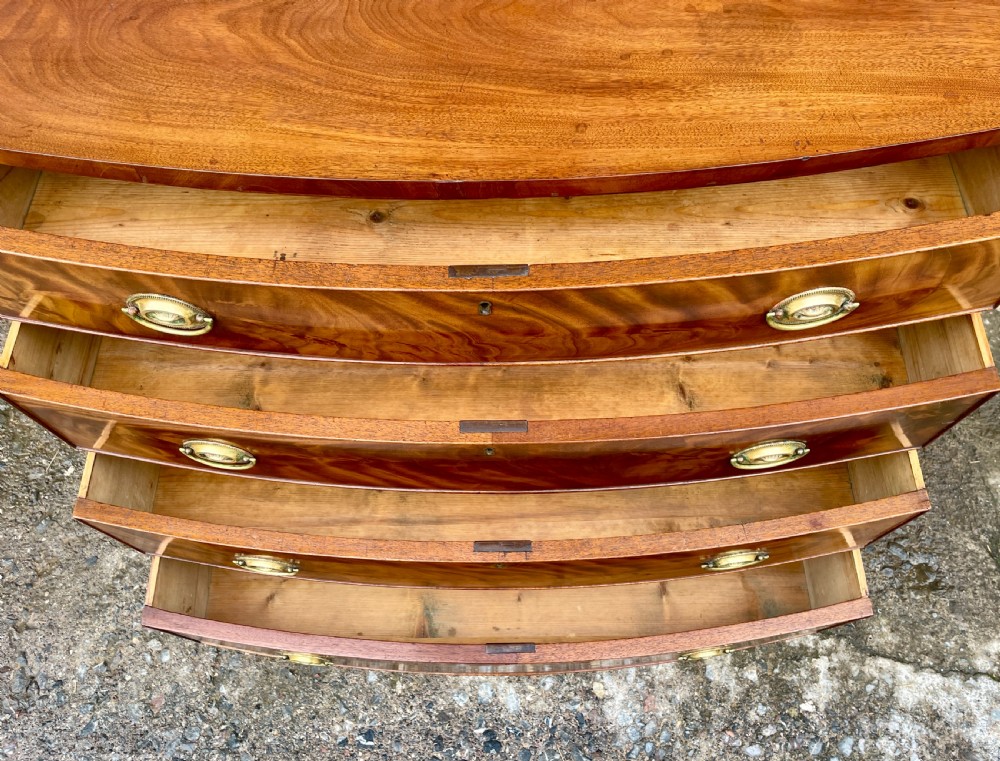 Georgian Flame Mahogany Bow Front Chest of Drawers View XI